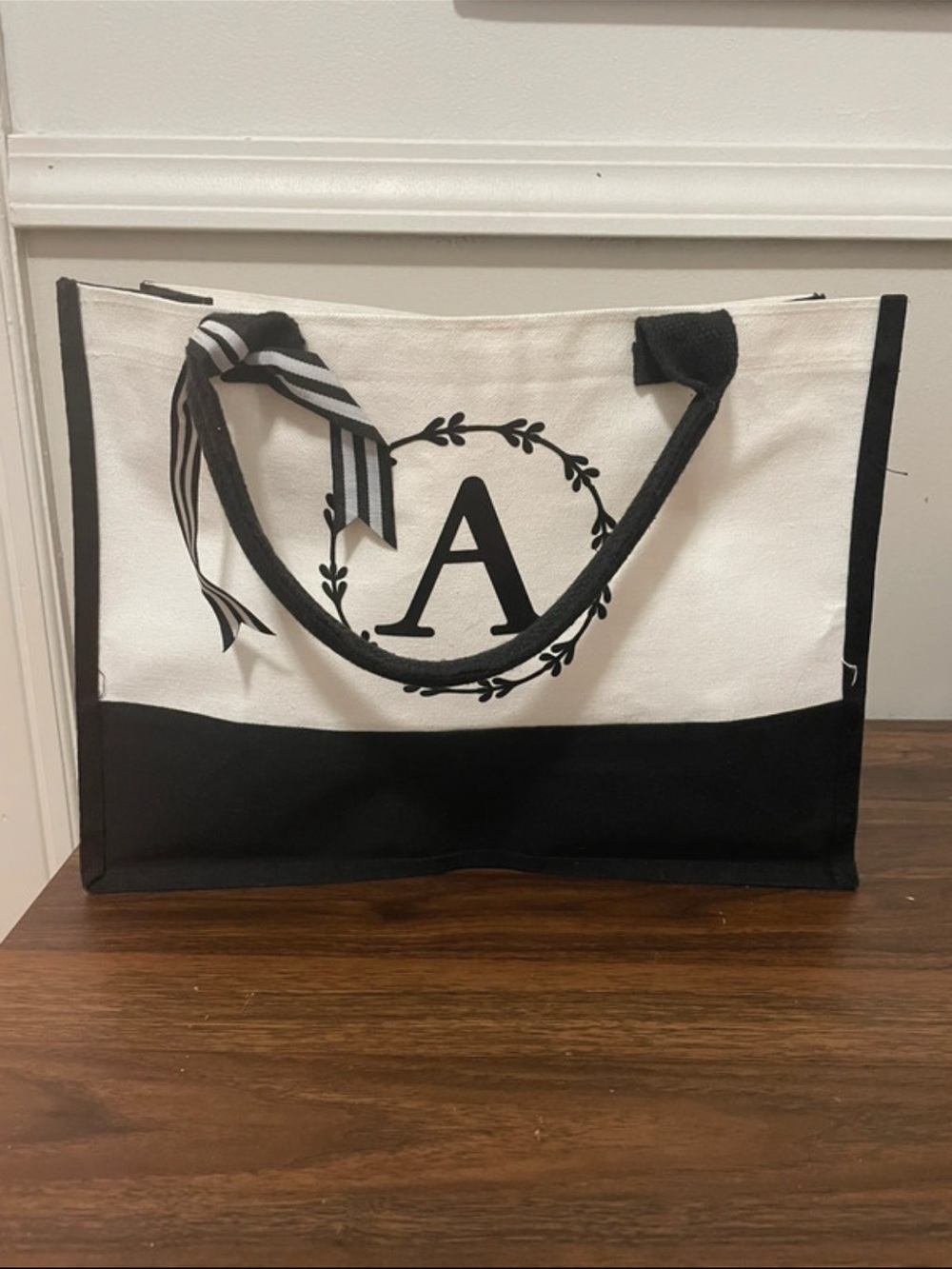 Black & Cream Letter A Tote Bag